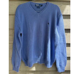 Polo Ralph Lauren Blue Cotton V-Neck Sweater Men’s Large Preppy Classic
